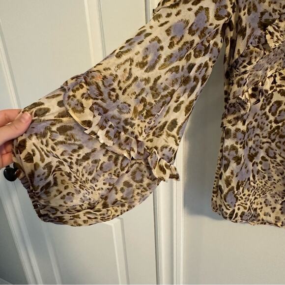 Bardot Cream Purple Leopard Blouse Top XS/S - Picture 9 of 11